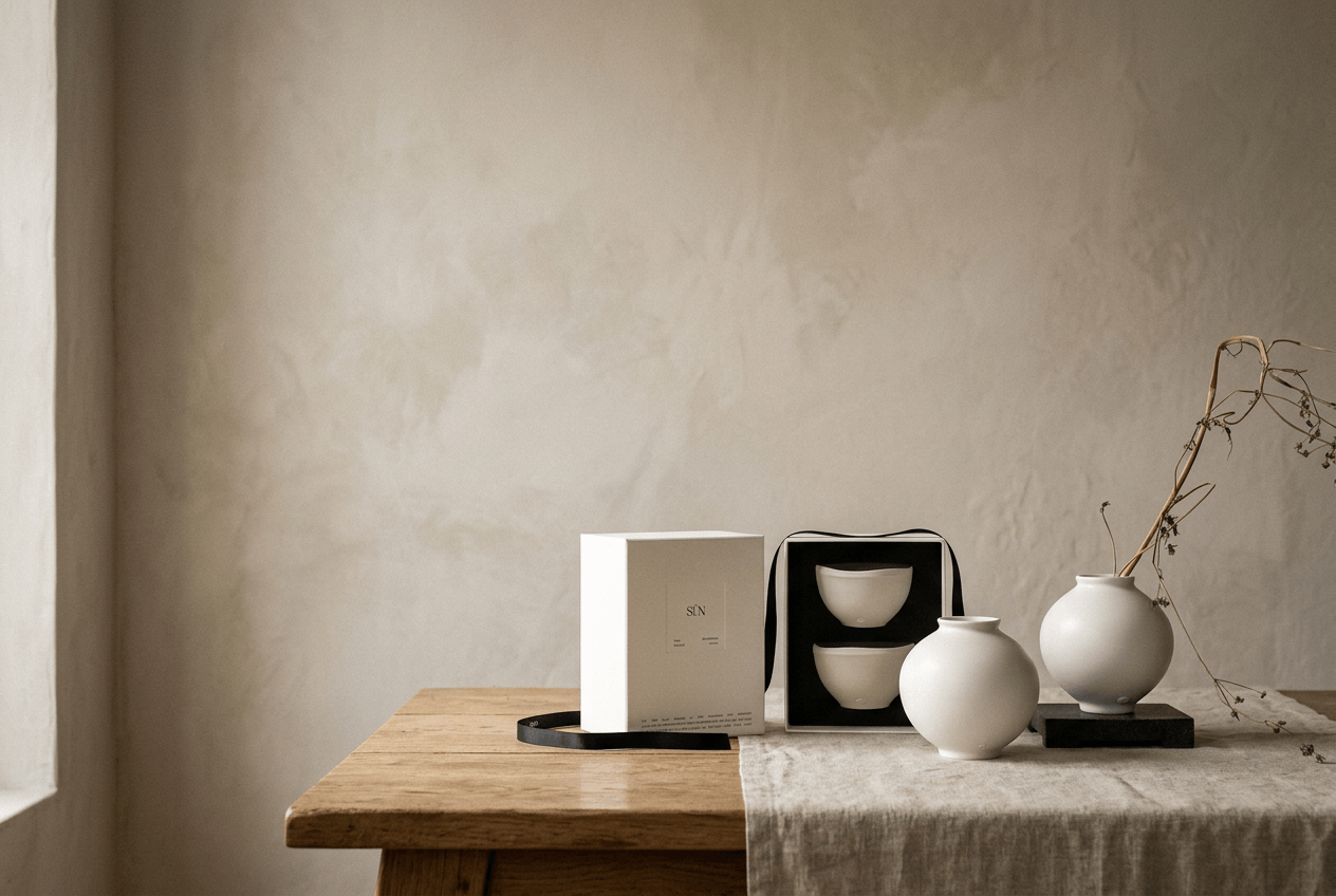 Gift-ready Korean ceramics wrapped for a housewarming present