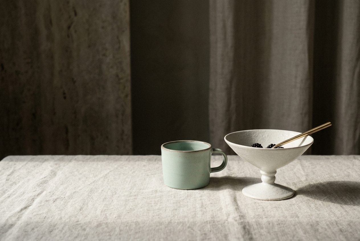 Yido Ceramics tea spoon and teacup set on a quiet table