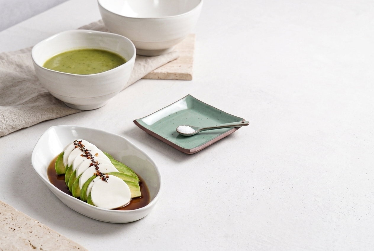 Handcrafted Korean ceramics with quiet glaze and stoneware texture on a calm table