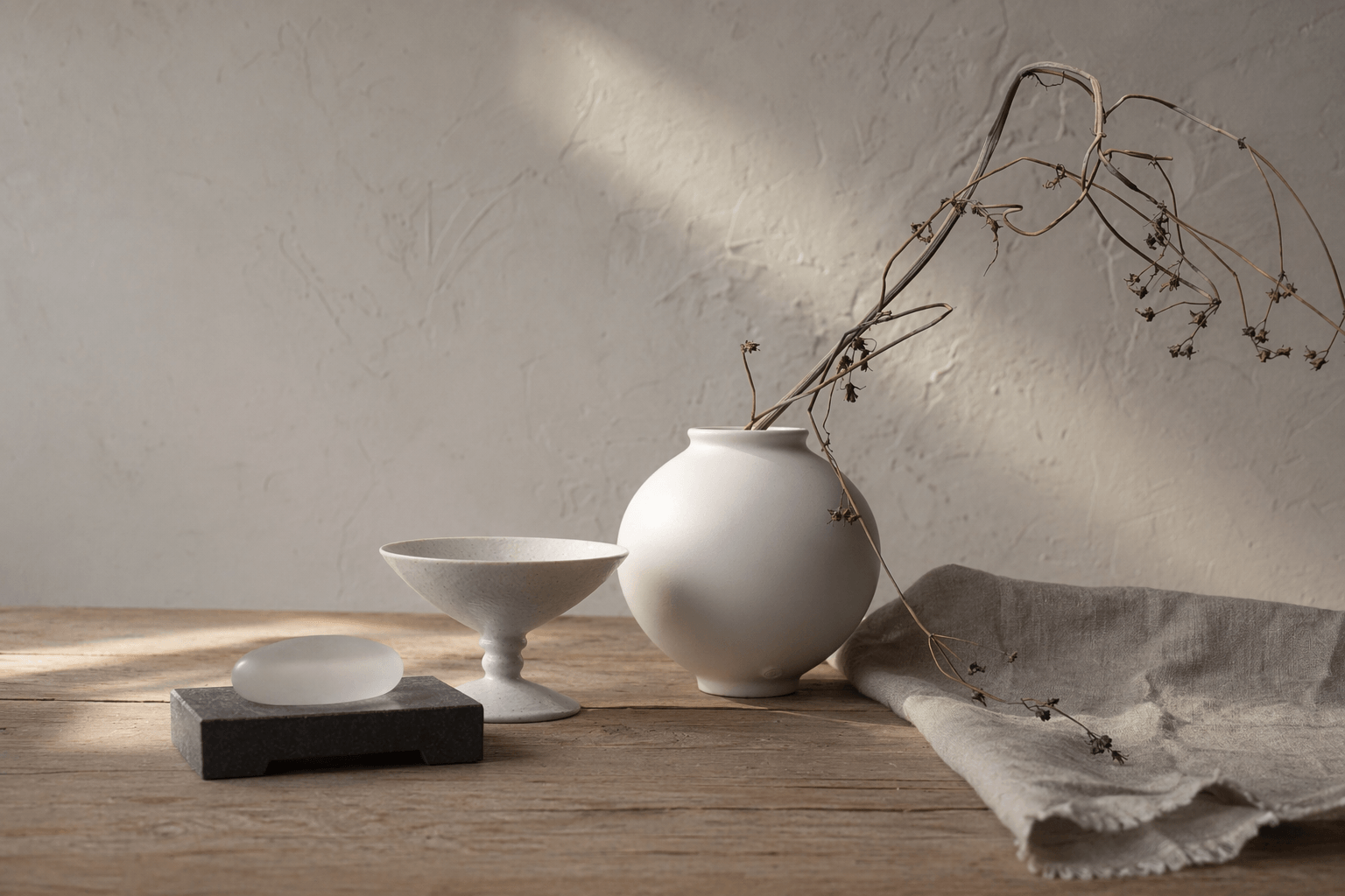 Korean-made stoneware and giftable ceramics arranged in a quiet table setting